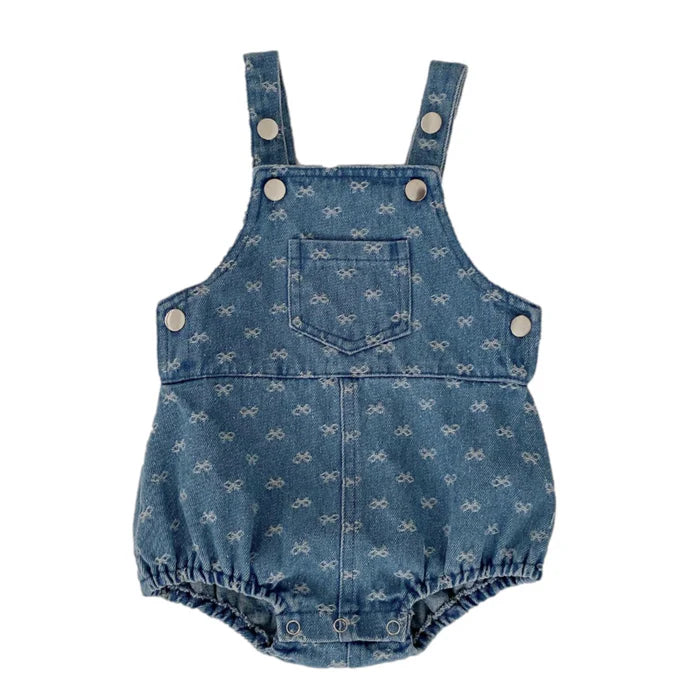 Denim bow romper/dress/overalls