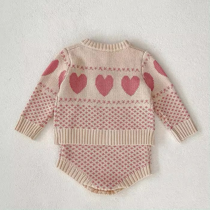 Pink Hearts knitted set