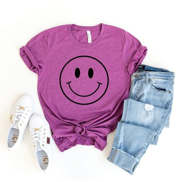 Smiley Face Outline Short Sleeve Graphic Tee