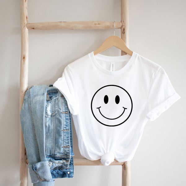 Smiley Face Outline Short Sleeve Graphic Tee