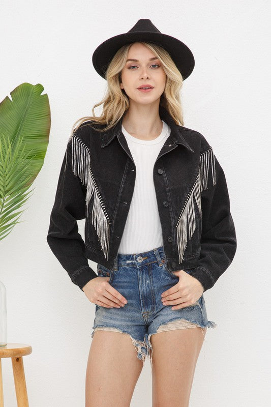 Denim Chevron Fringe Jacket