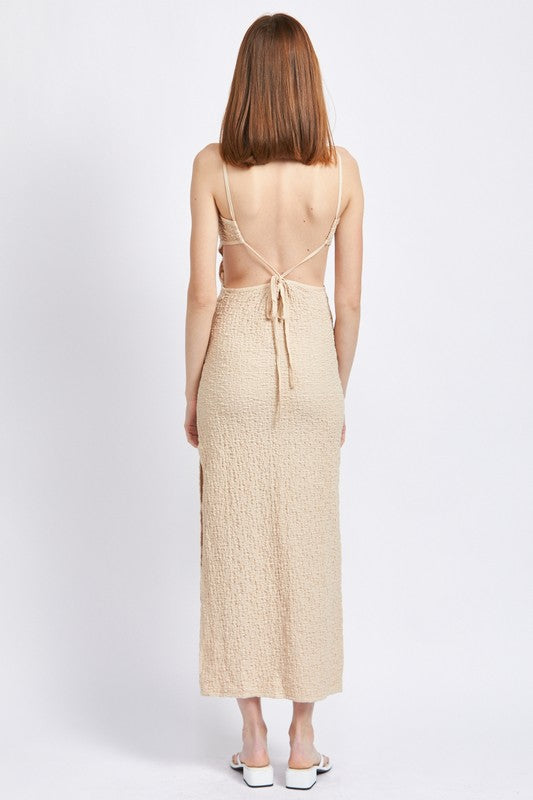 SPAGHETTI STRAP OPEN BACK MIDI DRESS