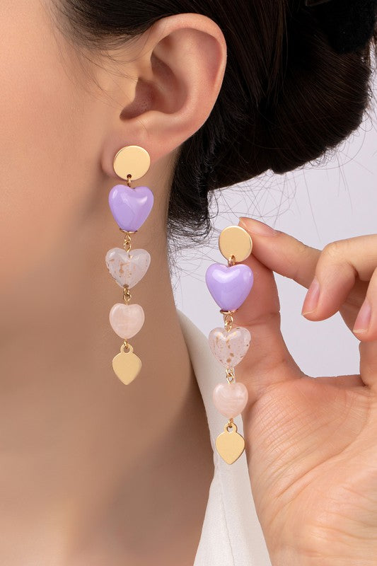 Mixed media heart linear drop earrings