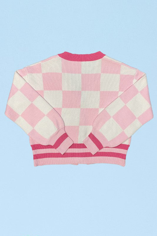 Checkered knit cardigan