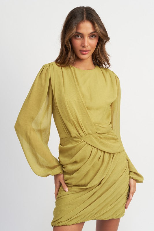 LONG SLEEVE RUCHED MINI DRESS