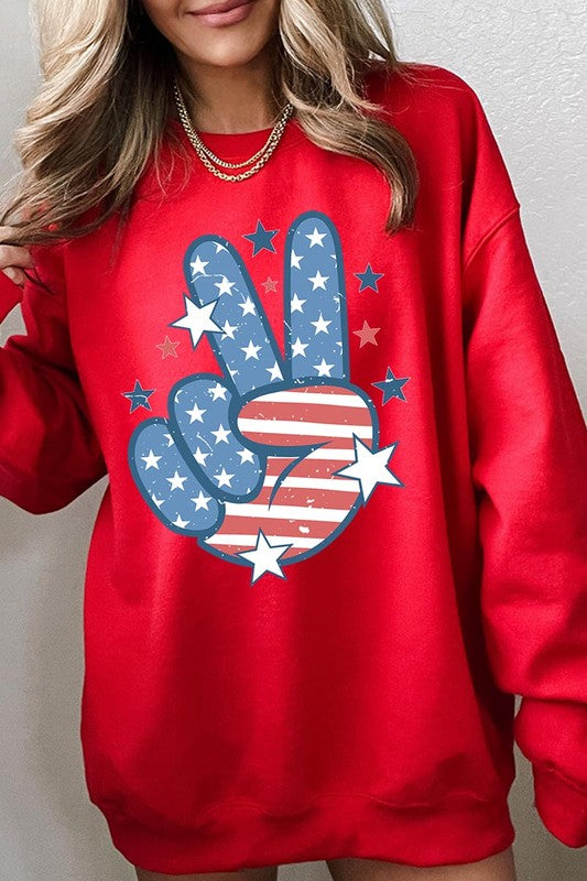 USA Peace Hand Sign Graphic Fleece Sweatshirts