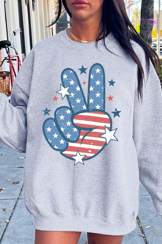 USA Peace Hand Sign Graphic Fleece Sweatshirts