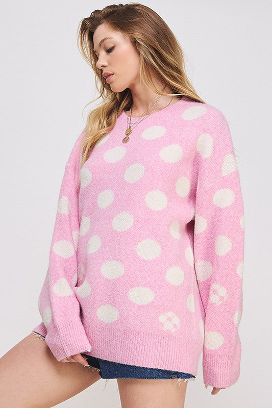 POLKA DOT/SOCCER BALL LONG SLEEVE KNIT SWEATER