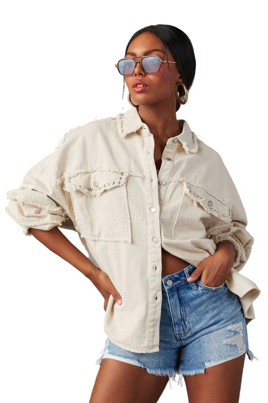 WOMEN FASHION OVERSIZE DENIM SHIRT