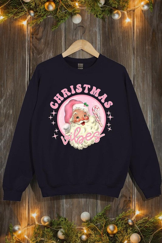 Pink Christmas Vibes Graphic Fleece Sweatshirts