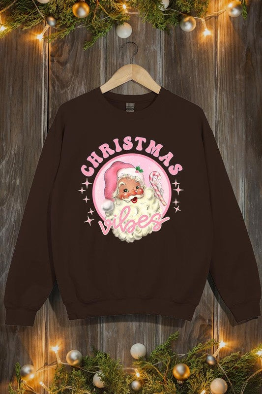 Pink Christmas Vibes Graphic Fleece Sweatshirts