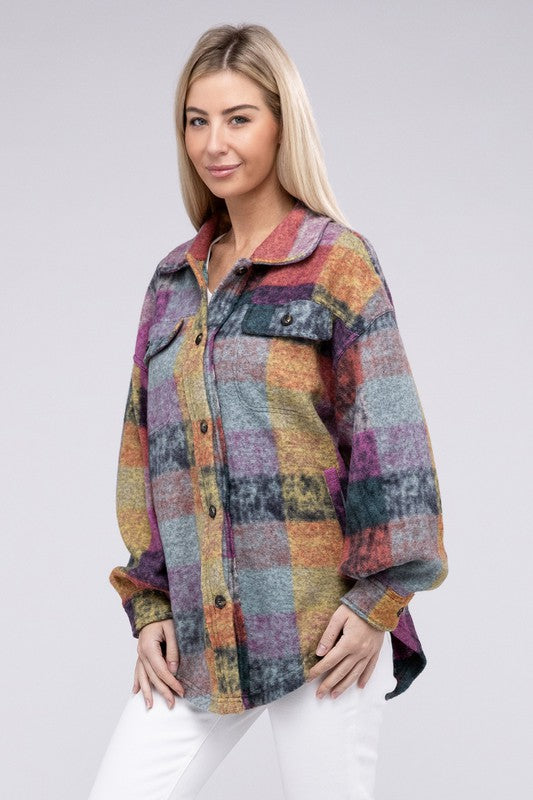 Loose Fit Buttoned Down Check Shirt Jacket