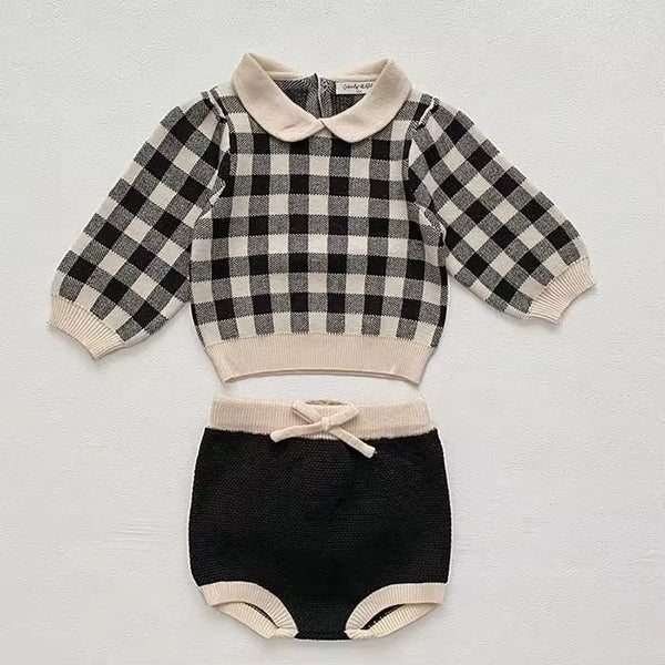 Plaid knitted set