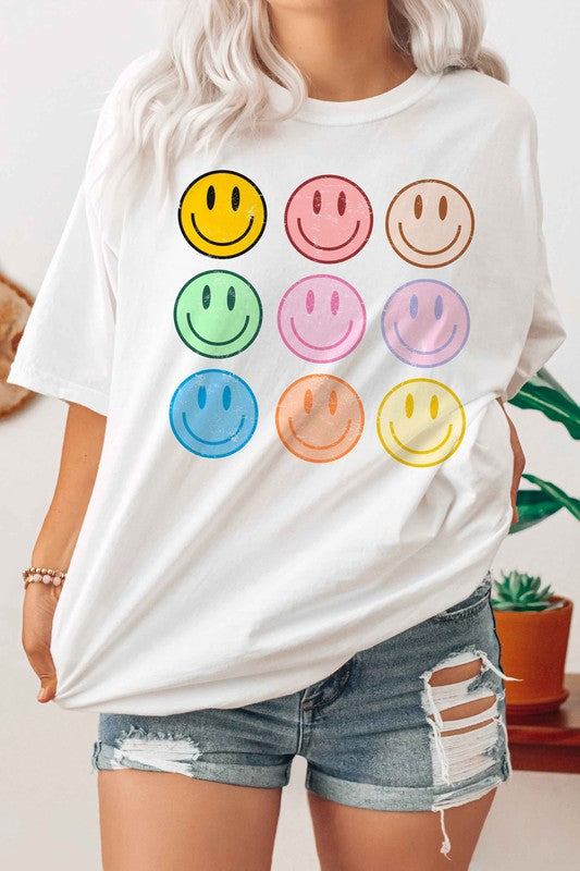 MULTI COLOR HAPPY FACES Graphic Tee