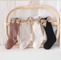 Knee high bow socks (neutrals)