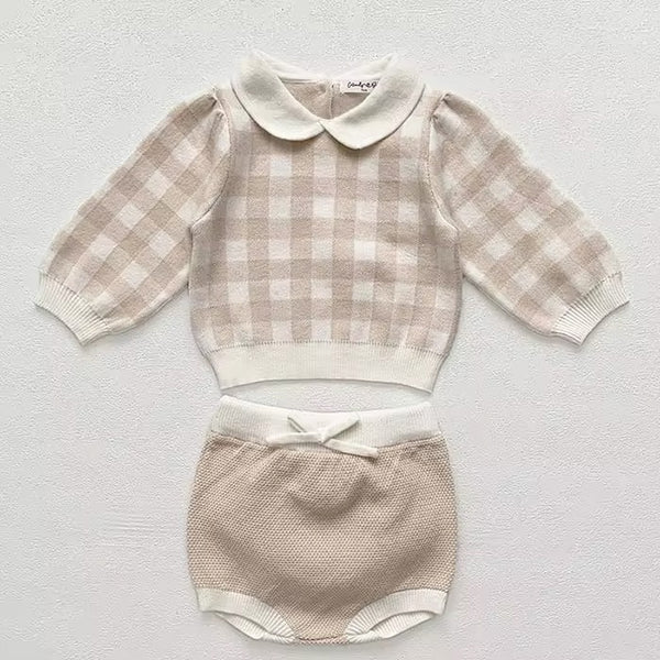 Plaid knitted set