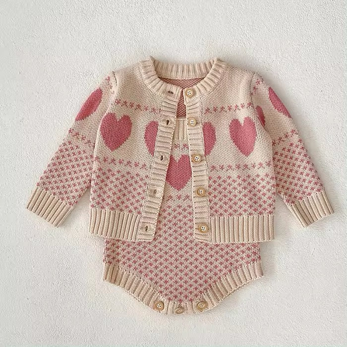 Pink Hearts knitted set