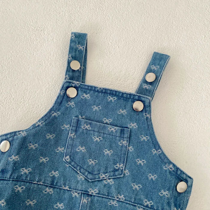 Denim bow romper/dress/overalls