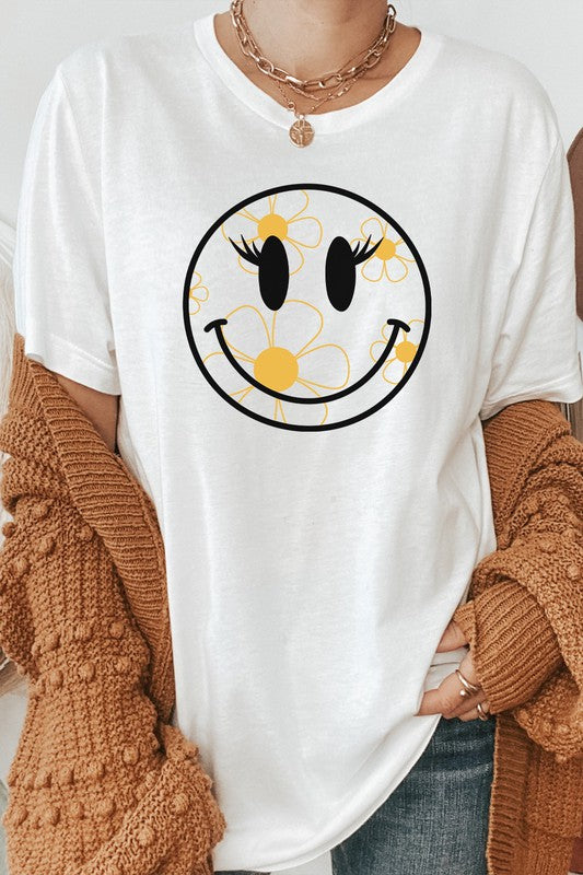 Daisy Lash Smiley Face Spring Flower Graphic Tee