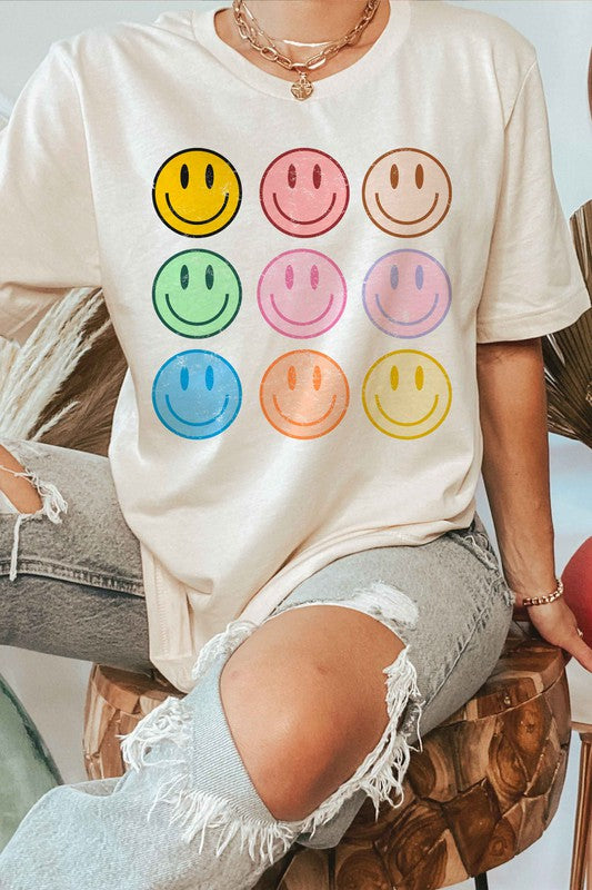 MULTI COLOR HAPPY FACES Graphic Tee