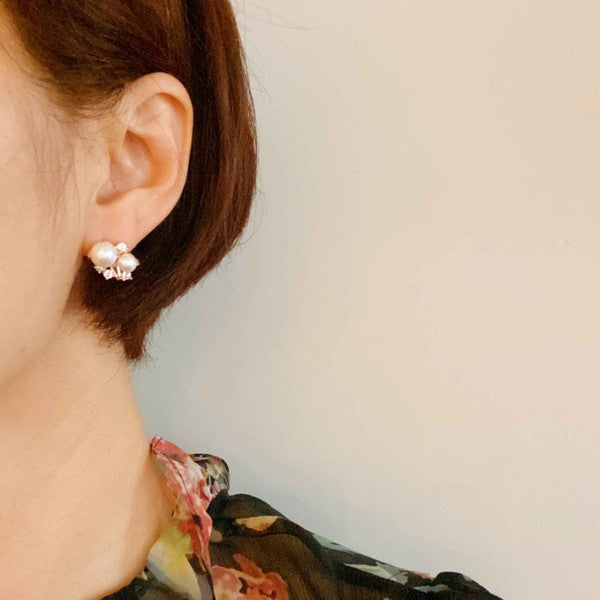 Estate Pearl And Shine Stud Earrings
