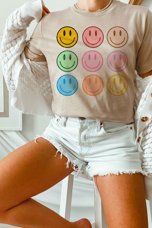 MULTI COLOR HAPPY FACES Graphic Tee