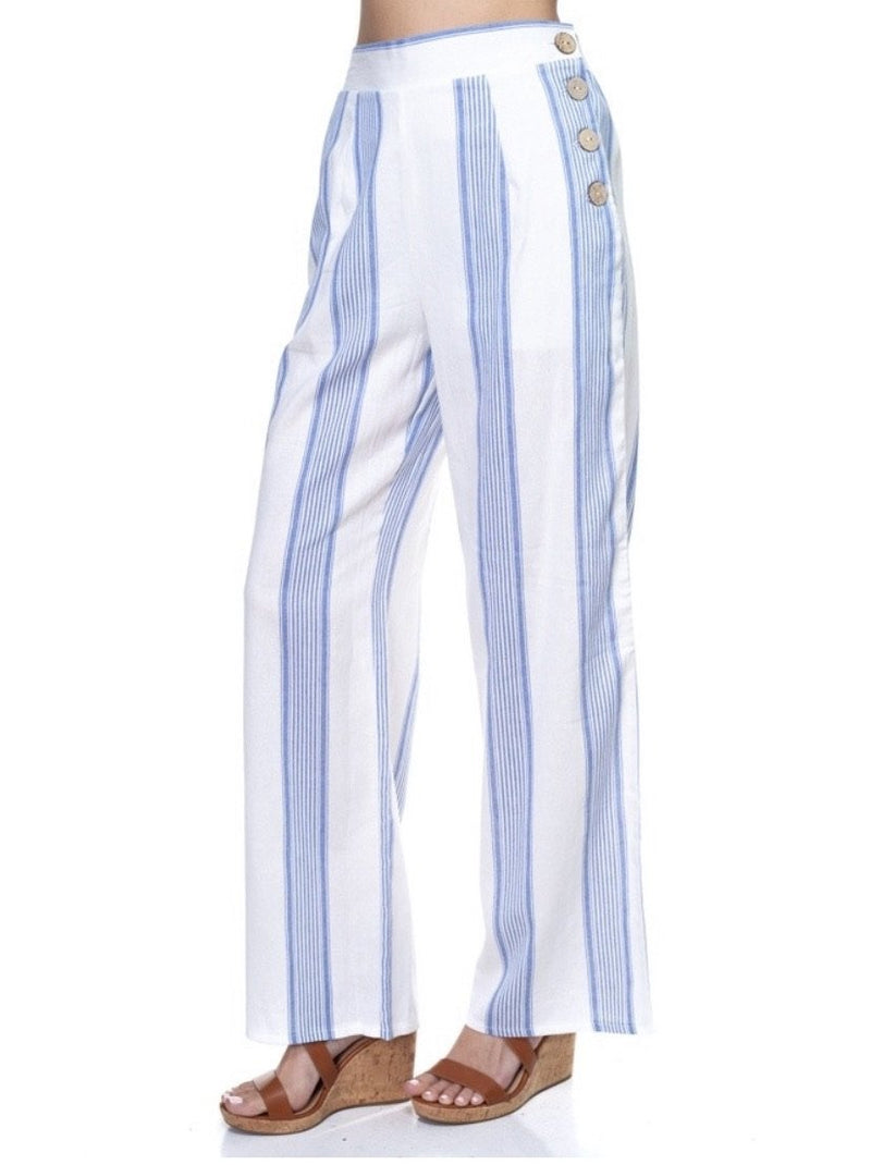 Multi stripe side button pants