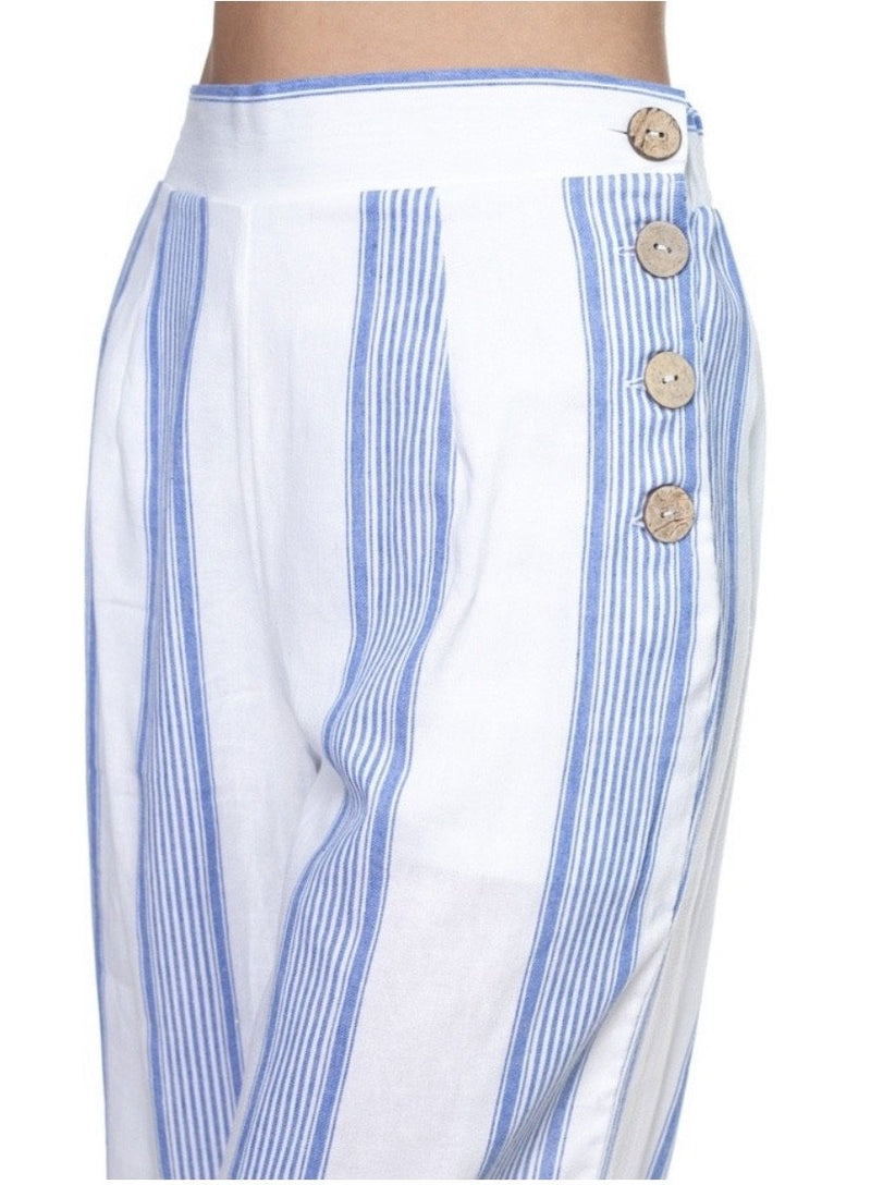 Multi stripe side button pants
